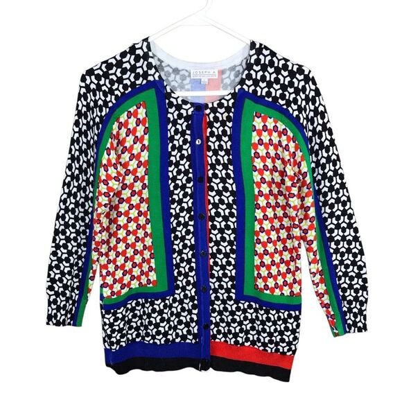 Joseph A Womens Cardigan Sweater Geometric Hive Print Stretch Size Small - Picture 1 of 16